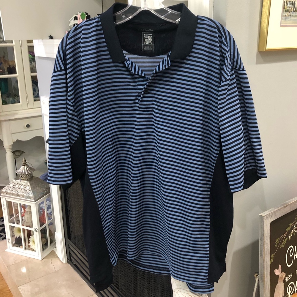Willow Tec Pointe Navy Striped Collared Short Sleeve Athletic Golf Shirt
